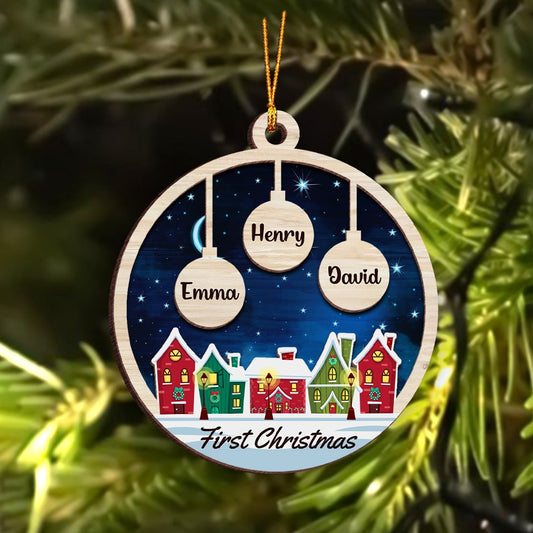 Personalized Christmas Family First Christmas 2-Layer Wooden Ornament