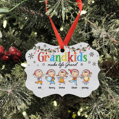 Personalized Christmas Grandkids Make Life Grand Aluminum Ornament