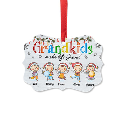 Personalized Christmas Grandkids Make Life Grand Aluminum Ornament