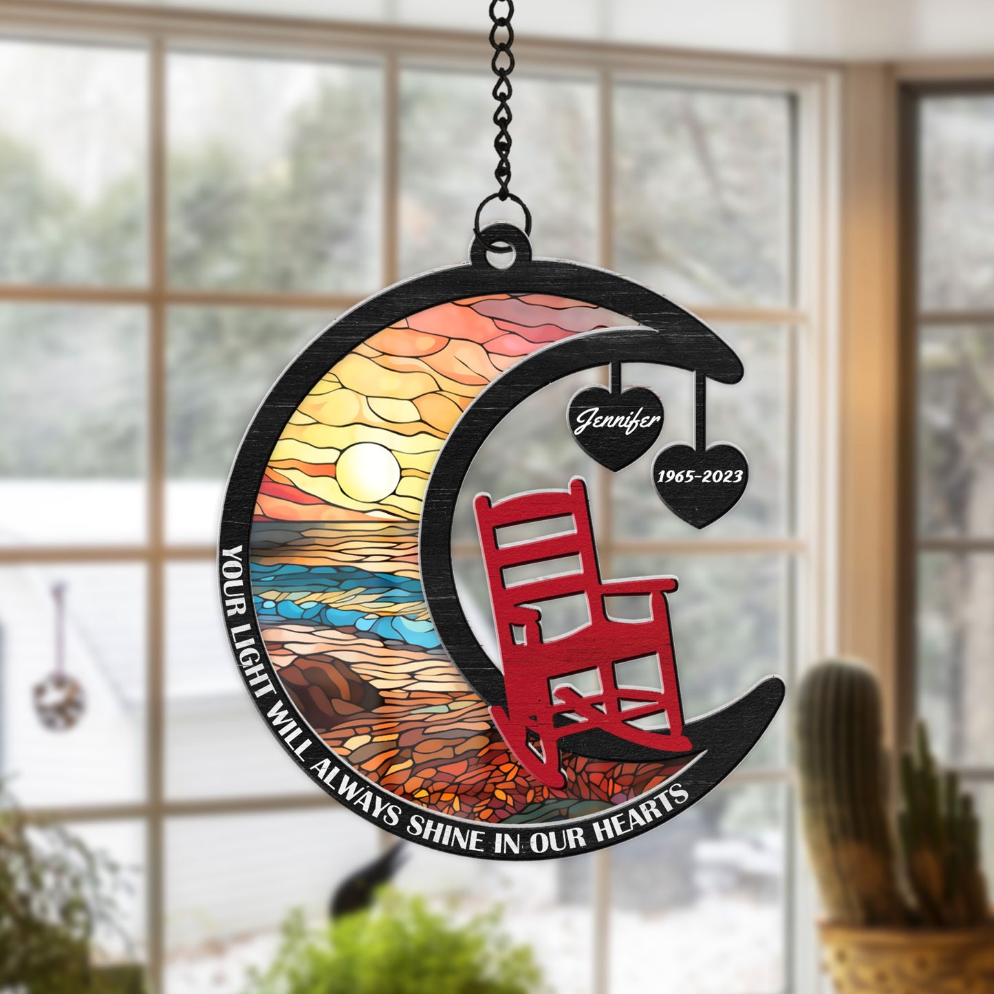 Personalized Christmas In Heaven Chair, Your Light Will Always Shine in Our Hearts Hanging Suncatcher Ornament