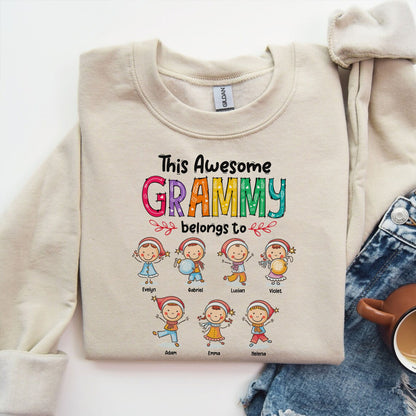 Personalized Christmas Kids This Awesome Grandma-Mom Belong To Christmas Sweatshirt