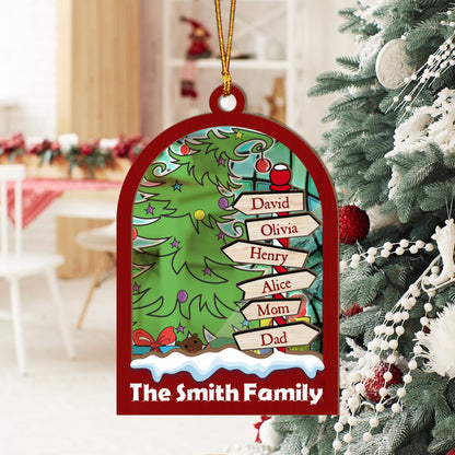 Personalized Christmas North Pole Family Ornament, Custom Christmas Family Suncatcher Ornament