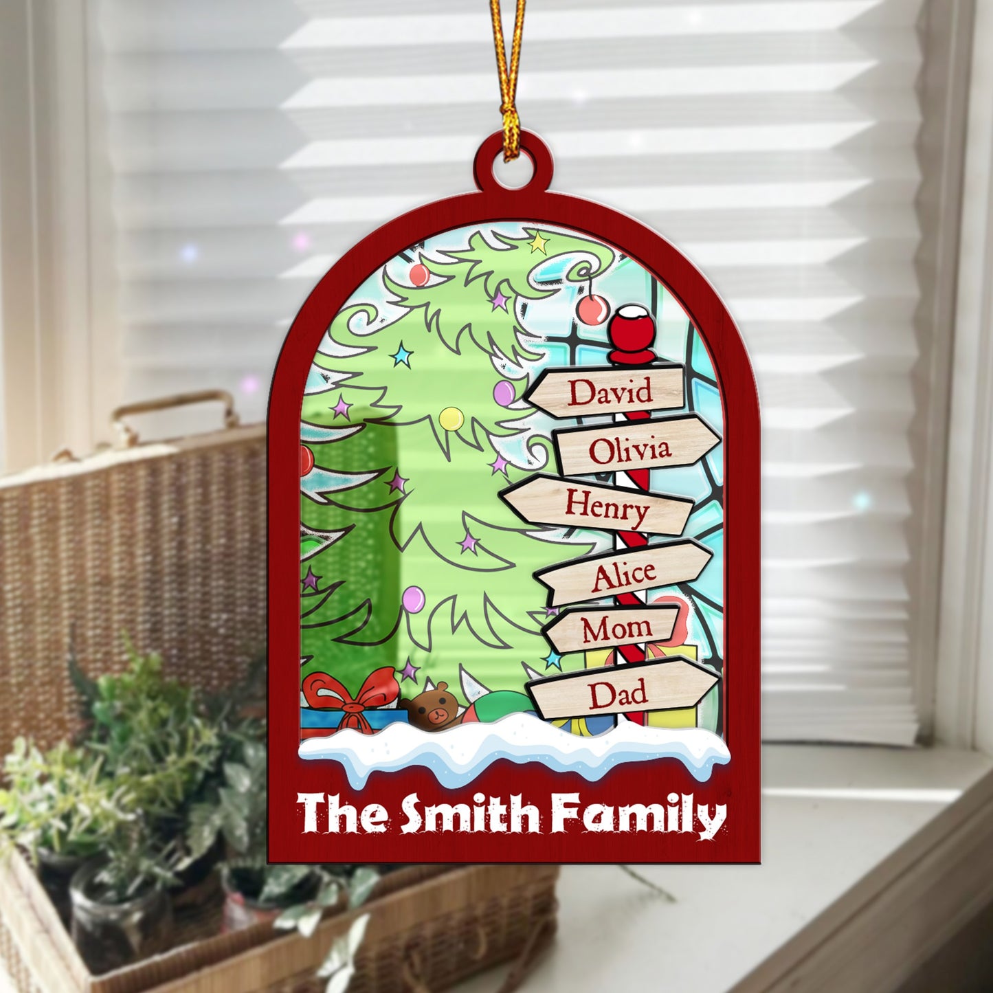 Personalized Christmas North Pole Family Ornament, Custom Christmas Family Suncatcher Ornament