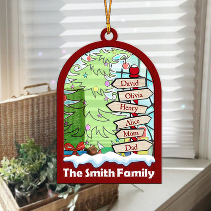 Personalized Christmas North Pole Family Ornament, Custom Christmas Family Suncatcher Ornament