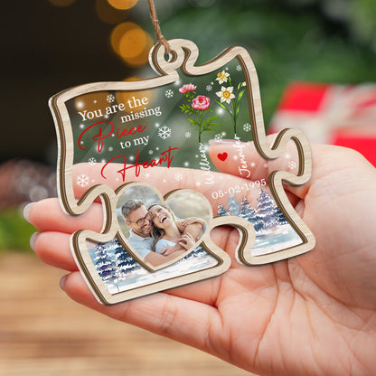 Personalized Couple Photo Christmas You Are The Missing Piece To My Heart 2 Layered Mix Ornament