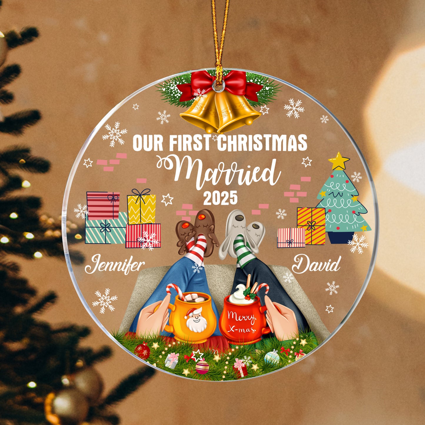 Personalized Couple Our First Christmas Married Circle Acrylic Ornament
