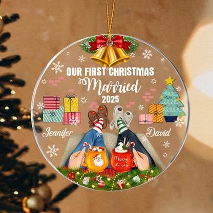 Personalized Couple Our First Christmas Married Circle Acrylic Ornament