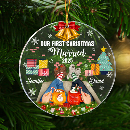 Personalized Couple Our First Christmas Married Circle Acrylic Ornament