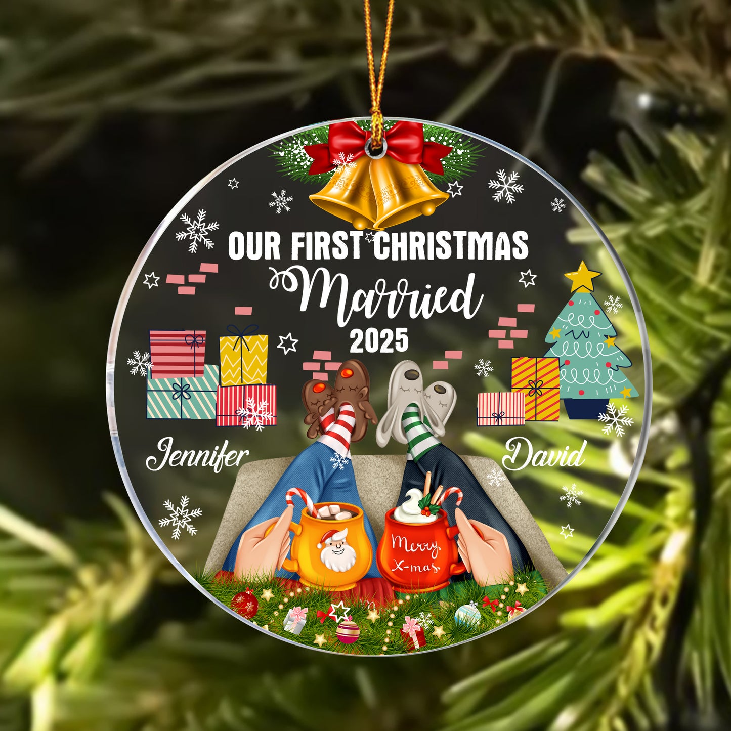 Personalized Couple Our First Christmas Married Circle Acrylic Ornament