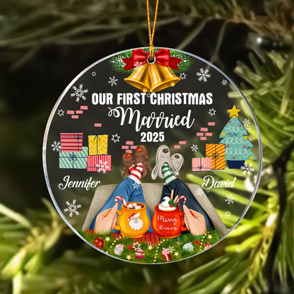 Personalized Couple Our First Christmas Married Circle Acrylic Ornament
