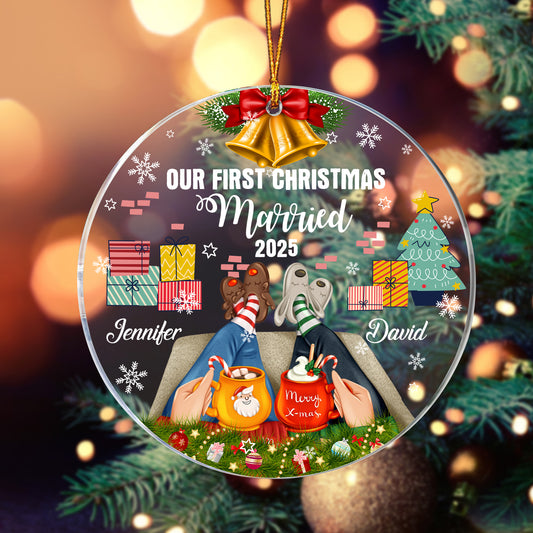 Personalized Couple Our First Christmas Married Circle Acrylic Ornament