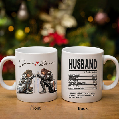 Personalized Couple Warrior Of God, Husband Nutrition Facts White Mug