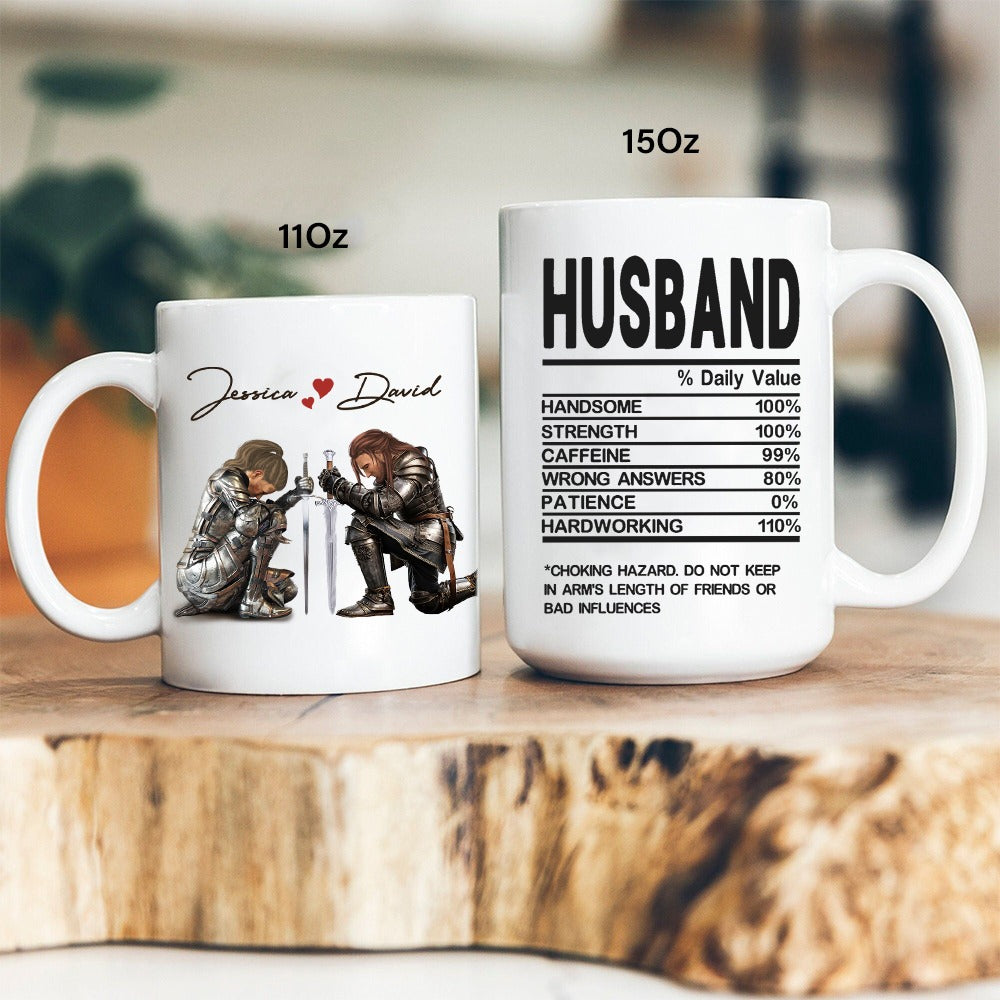 Personalized Couple Warrior Of God, Husband Nutrition Facts White Mug