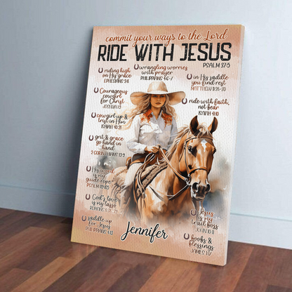 Personalized Cowgirl Christian Commit Your Ways to the Lord Ride With Jesus Poster Canvas