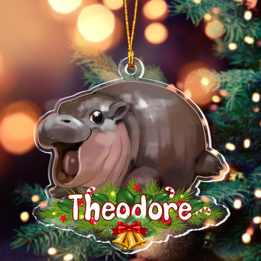 Personalized Cute Baby Hippo Moo Deng Christmas Acrylic Ornament