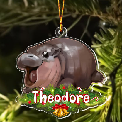 Personalized Cute Baby Hippo Moo Deng Christmas Acrylic Ornament