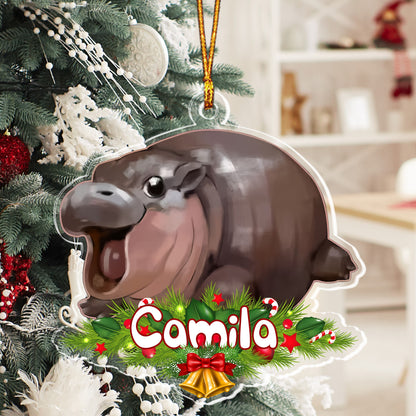 Personalized Cute Baby Hippo Moo Deng Christmas Acrylic Ornament