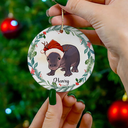 Personalized Cute Baby Hippo Moo Deng Christmas Ceramic Ornament