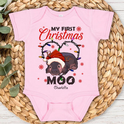 Personalized Cute Baby Hippo Moo Deng My First Christmas Baby Onesie