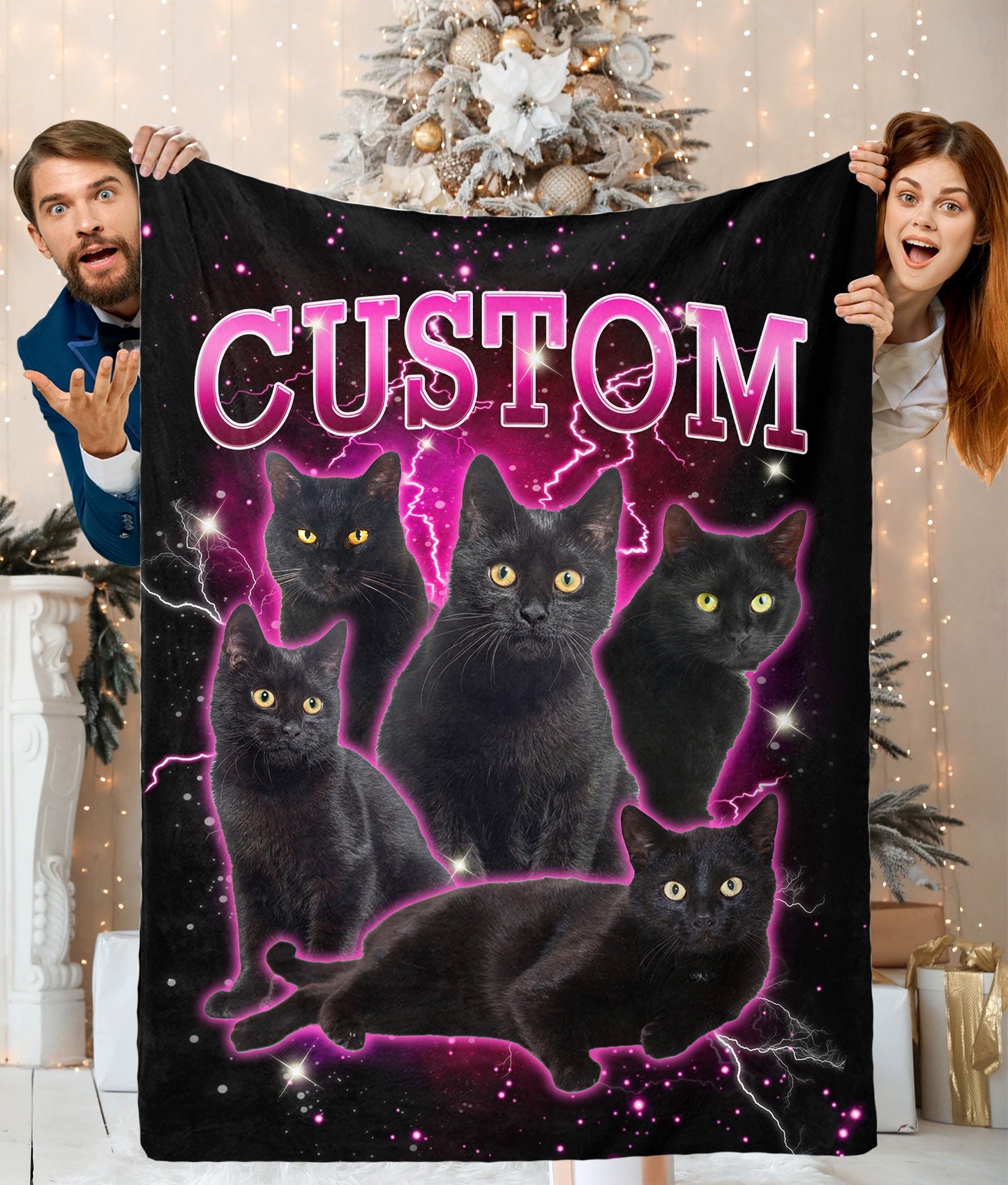 Personalized Cute Cat Photo Galaxy Blanket, Custom Mystical Cat Blanket