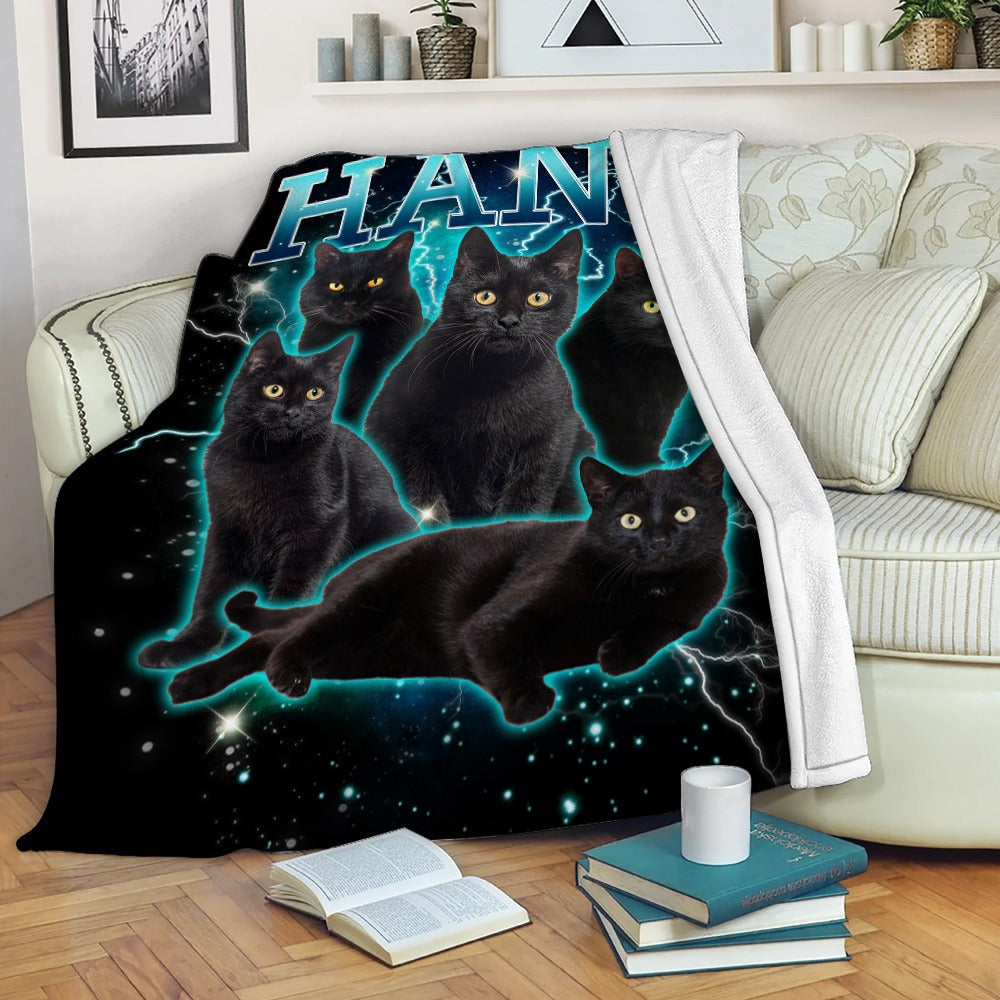 Personalized Cute Cat Photo Galaxy Blanket, Custom Mystical Cat Blanket