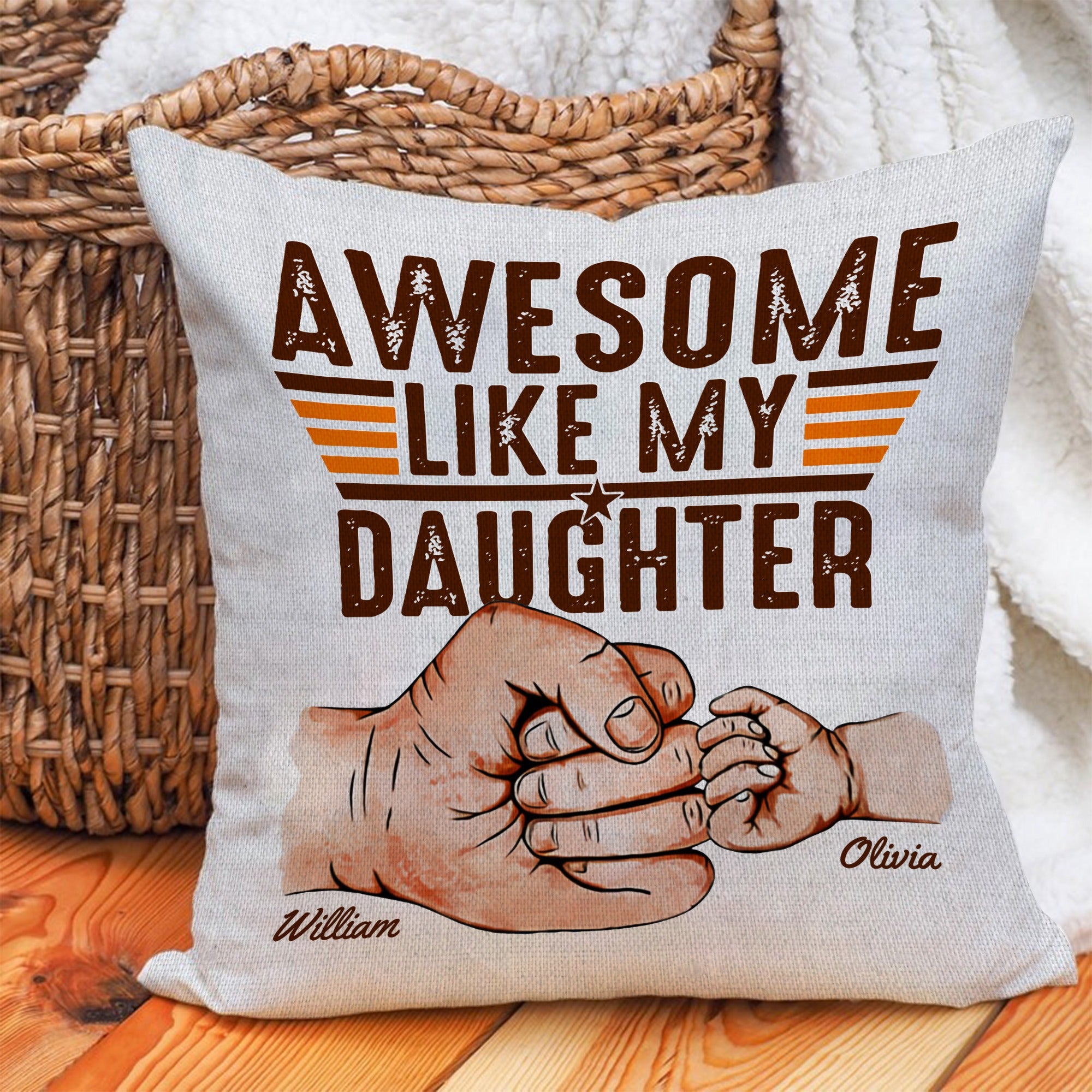 Personalized Dad Fist Bump Hand, Awesome Like My Daughter Canvas Throw Pillow