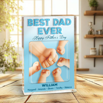 Personalized Dad and Kids Holding Hands Best Dad Ever, Happy Fathers Day Acrylic Block Plaque