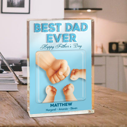Personalized Dad and Kids Holding Hands Best Dad Ever, Happy Fathers Day Acrylic Block Plaque