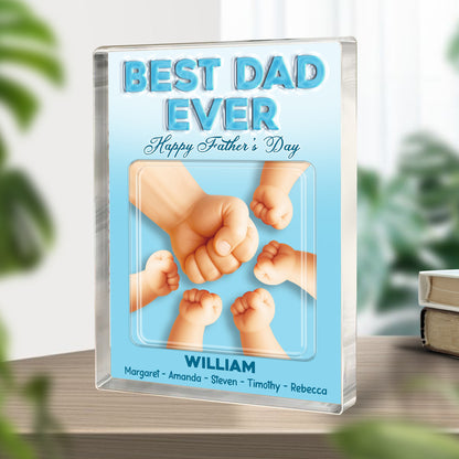 Personalized Dad and Kids Holding Hands Best Dad Ever, Happy Fathers Day Acrylic Block Plaque