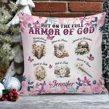 Personalized Daisy Flower Put On The Full Armor Of God-Ephesians 6:10 Canvas Throw Pillow