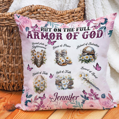 Personalized Daisy Flower Put On The Full Armor Of God-Ephesians 6:10 Canvas Throw Pillow