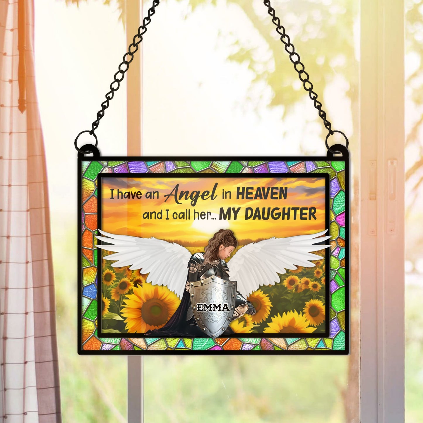 Personalized Daughter Warrior Of God Memorial, I Have An Angel In Heaven I Call Her Daughter Hanging Suncatcher Ornament