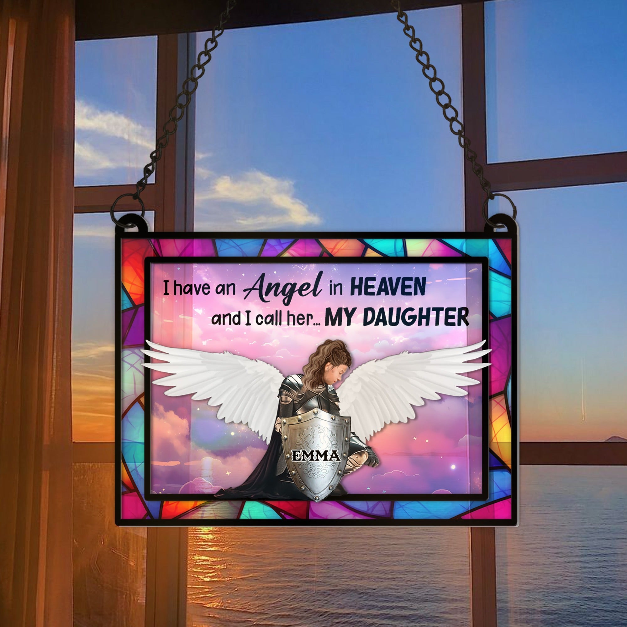 Personalized Daughter Warrior Of God Memorial, I Have An Angel In Heaven I Call Her Daughter Hanging Suncatcher Ornament