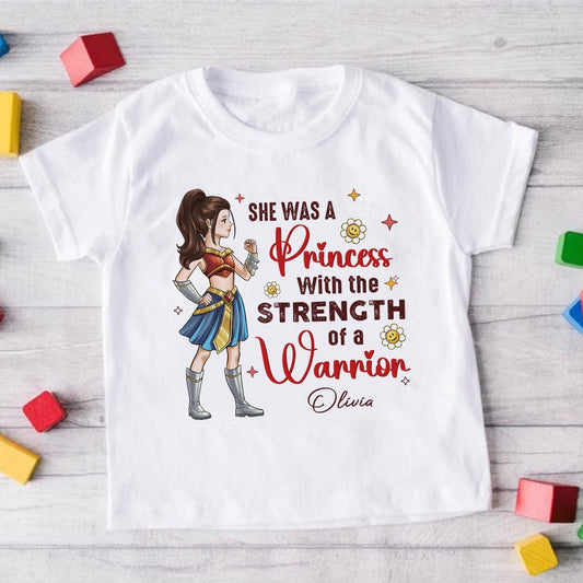 Personalized Daughter Warrior She Was A Princess With The Strength Of A Warrior Kid T- Shirt