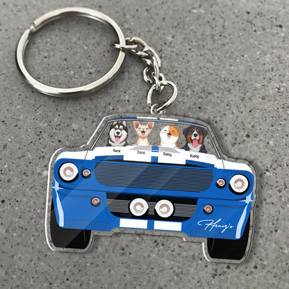 Personalized Dog And Cat With Mustang Car, Custom Mustang Pet Lover Acrylic Keychain