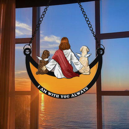 Personalized Dog Memorial With Jesus I Am With You Alway Hanging Suncatcher Ornament