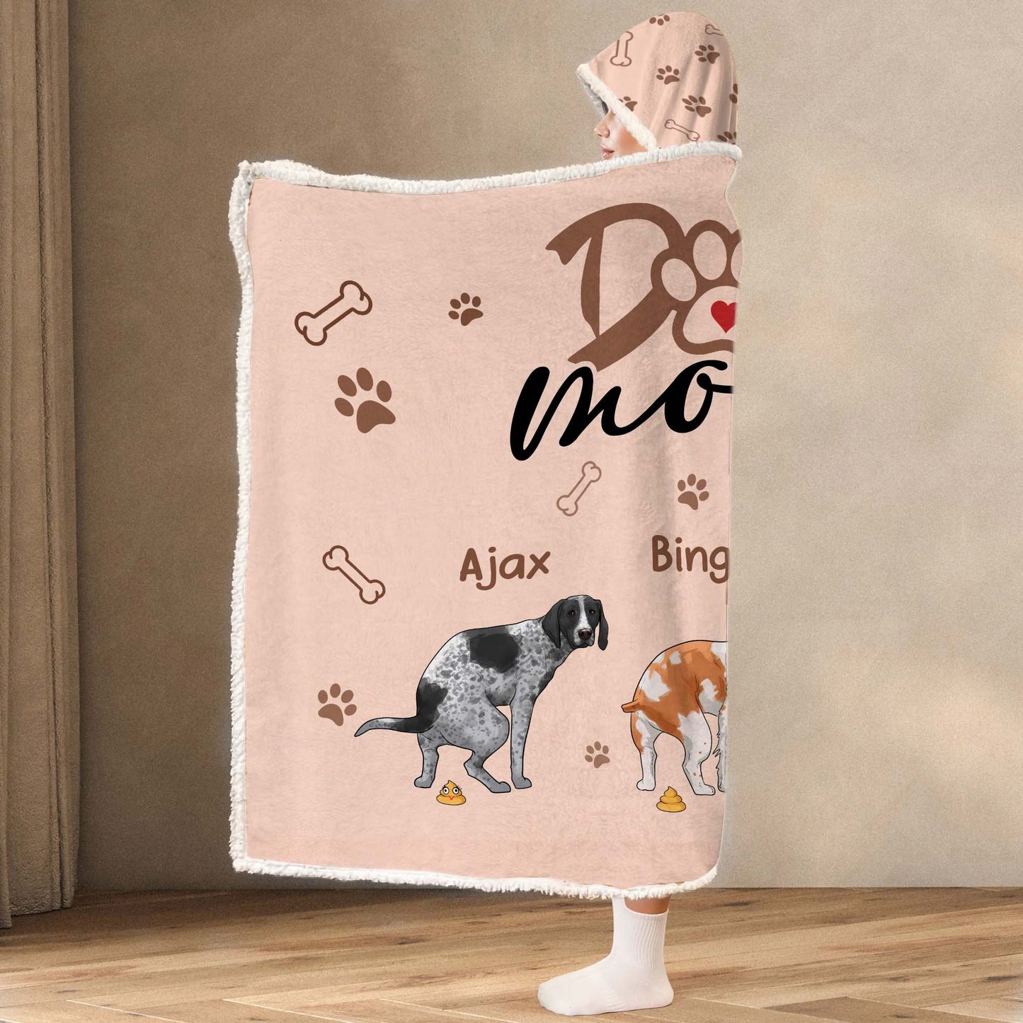 Personalized Dog Mom Gift, Funny Pooping Dog Blanket for Dog Lovers Hooded Blanket