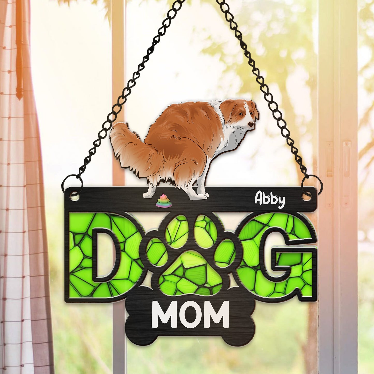 Personalized Funny Dog Pooping Dog Mom Hanging Suncatcher Ornament