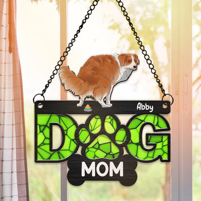 Personalized Funny Dog Pooping Dog Mom Hanging Suncatcher Ornament