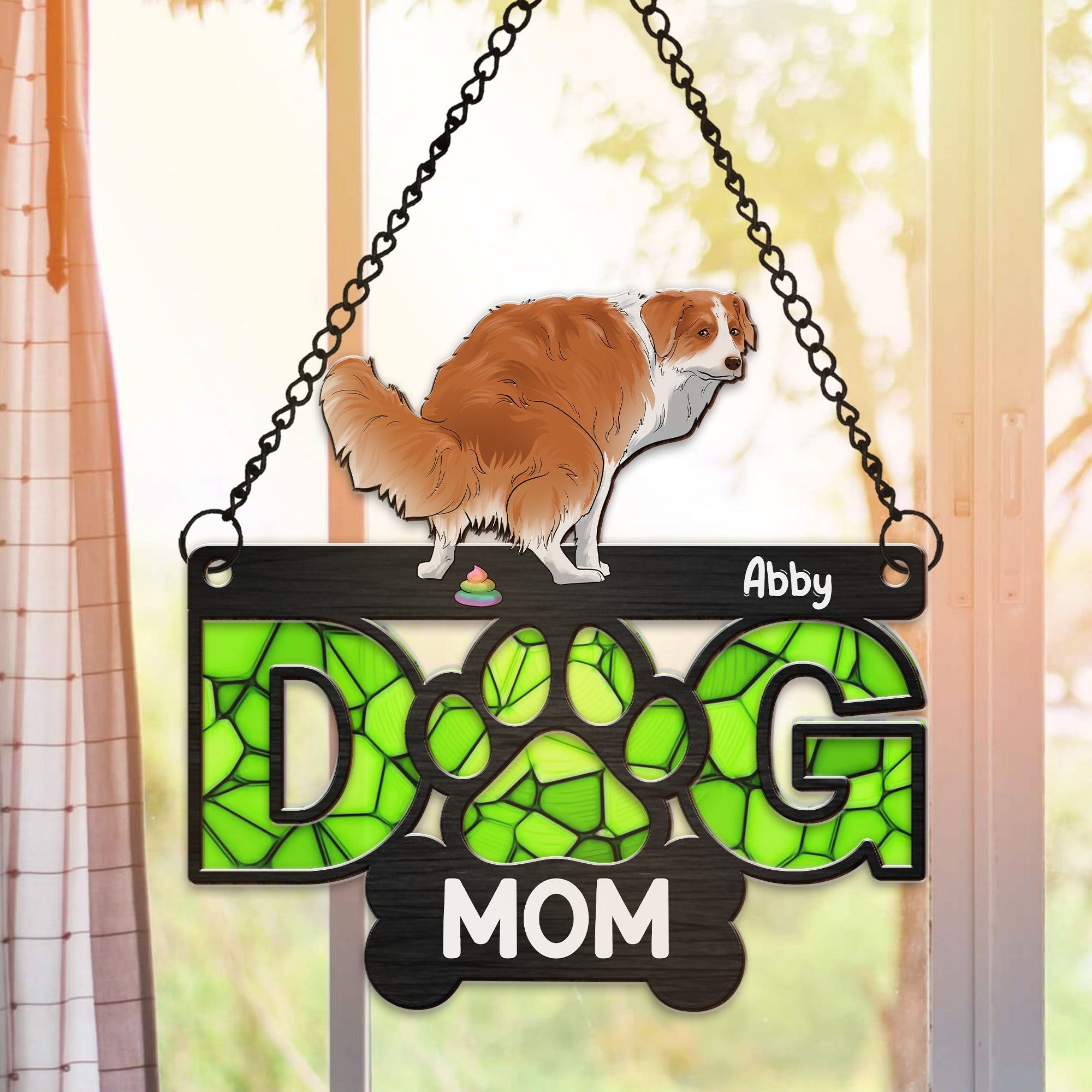 Personalized Fuuny Dog Pooping Dog Mom Hanging Suncatcher Ornament
