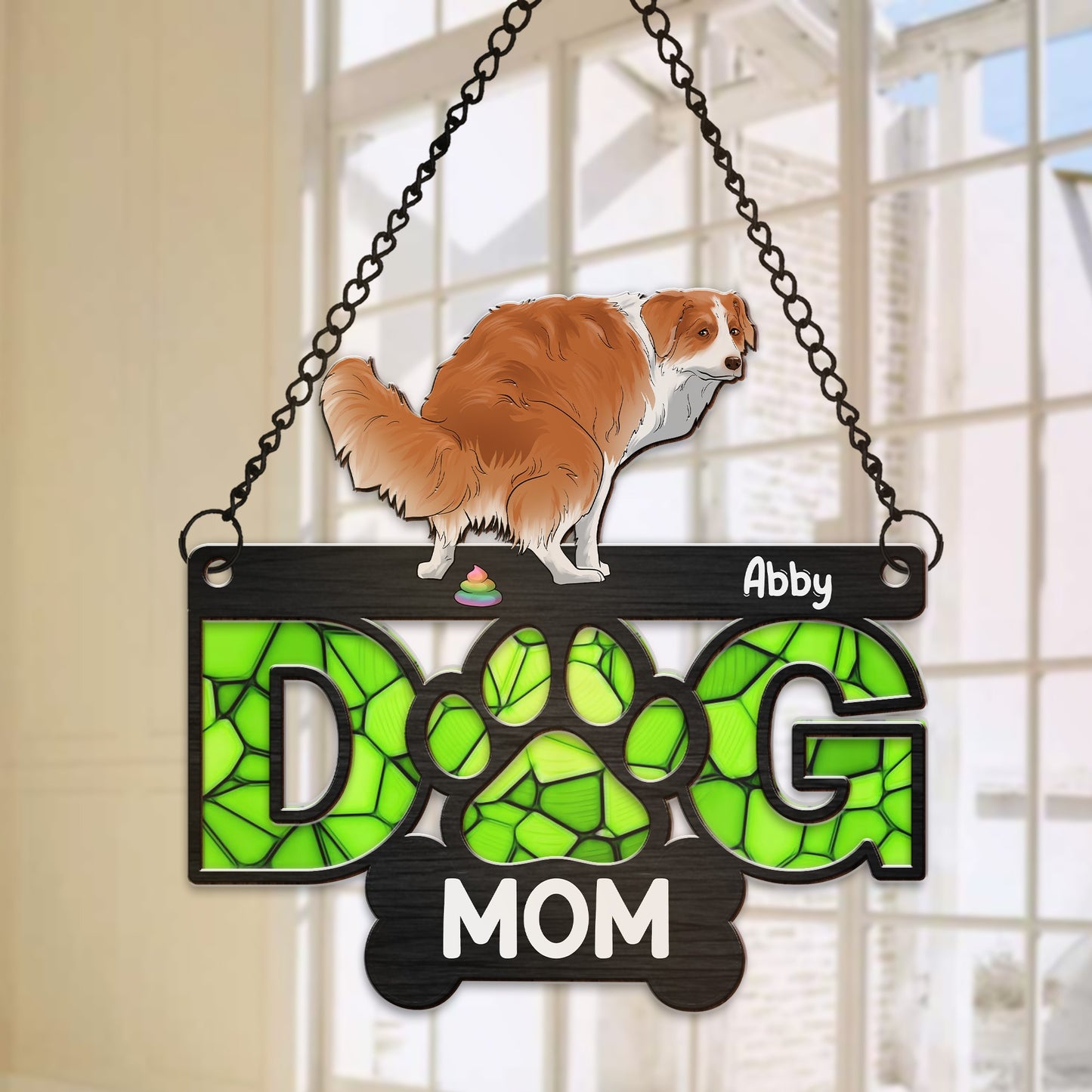 Personalized Funny Dog Pooping Dog Mom Hanging Suncatcher Ornament