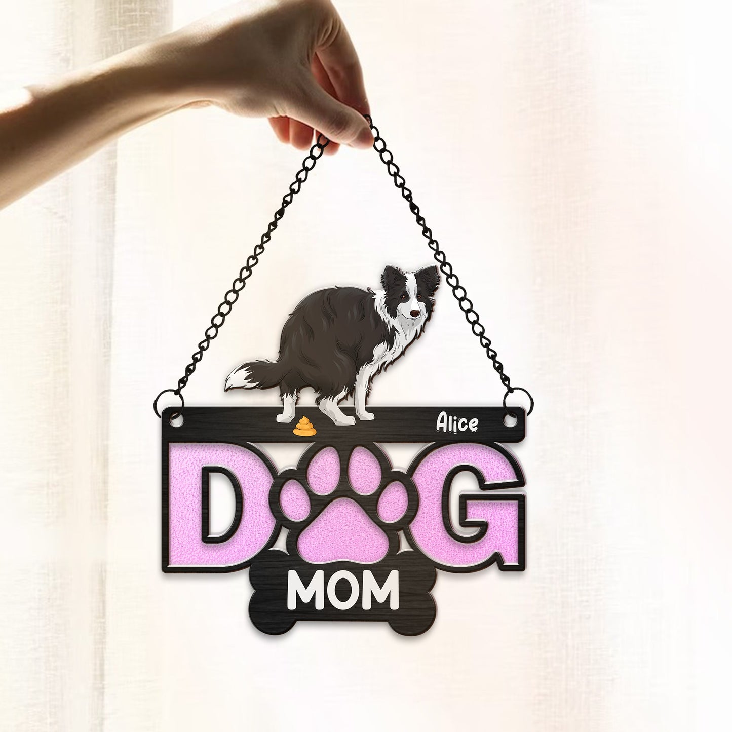 Personalized Funny Dog Pooping Dog Mom Hanging Suncatcher Ornament