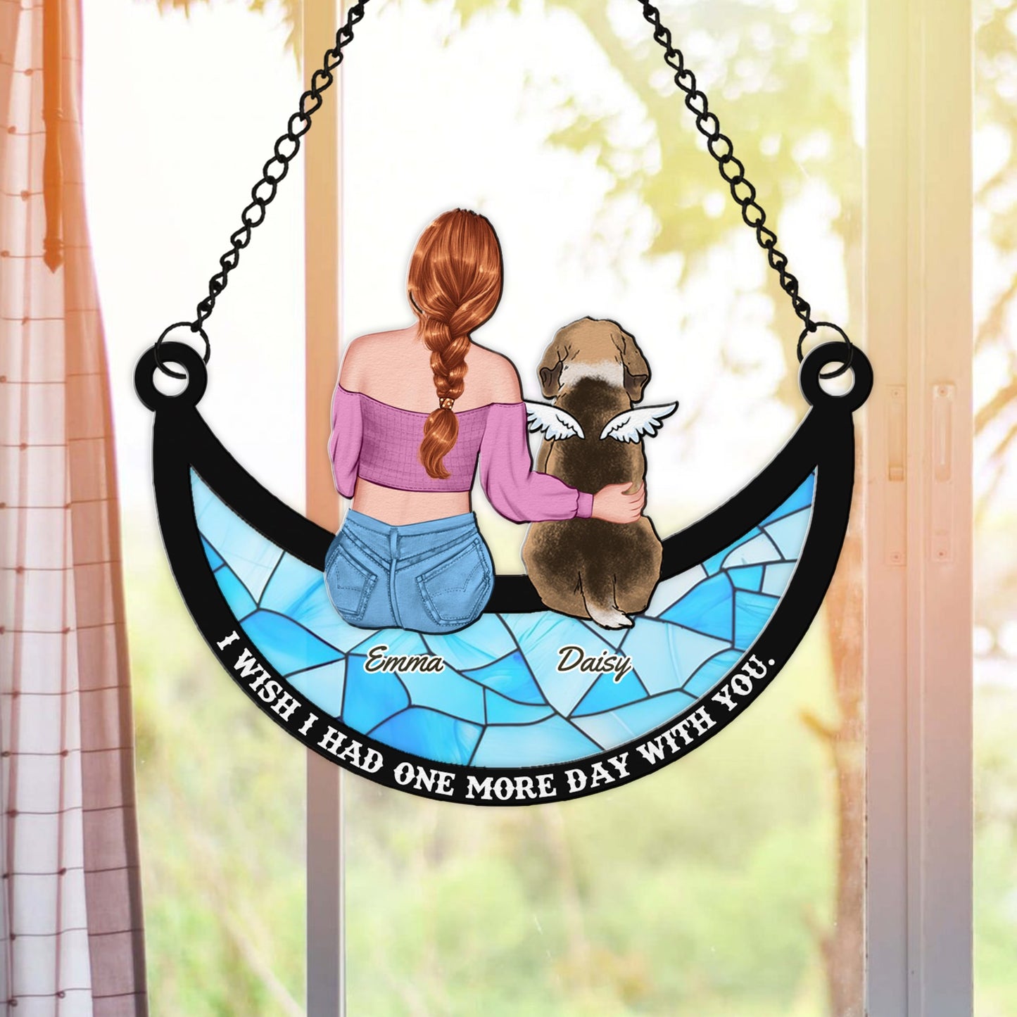 Personalized Dog Mom Memorial I Wish I Had One More Day With You Hanging Suncatcher Ornament