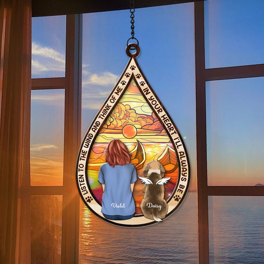 Personalized Dog Mom Memorial Listen To The Wind And Think Of Me Hanging Suncatcher Ornament