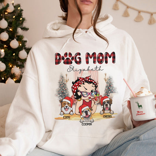 Personalized Dog Mom, Christmas Gift for Dog Mom Custom Girl Vintage with Dog Hoodie