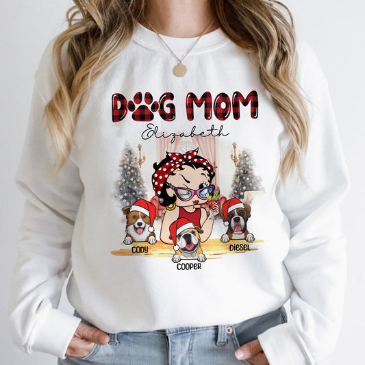 Personalized Dog Mom, Christmas Gift for Dog Mom Custom Girl Vintage with Dog Sweatshirt