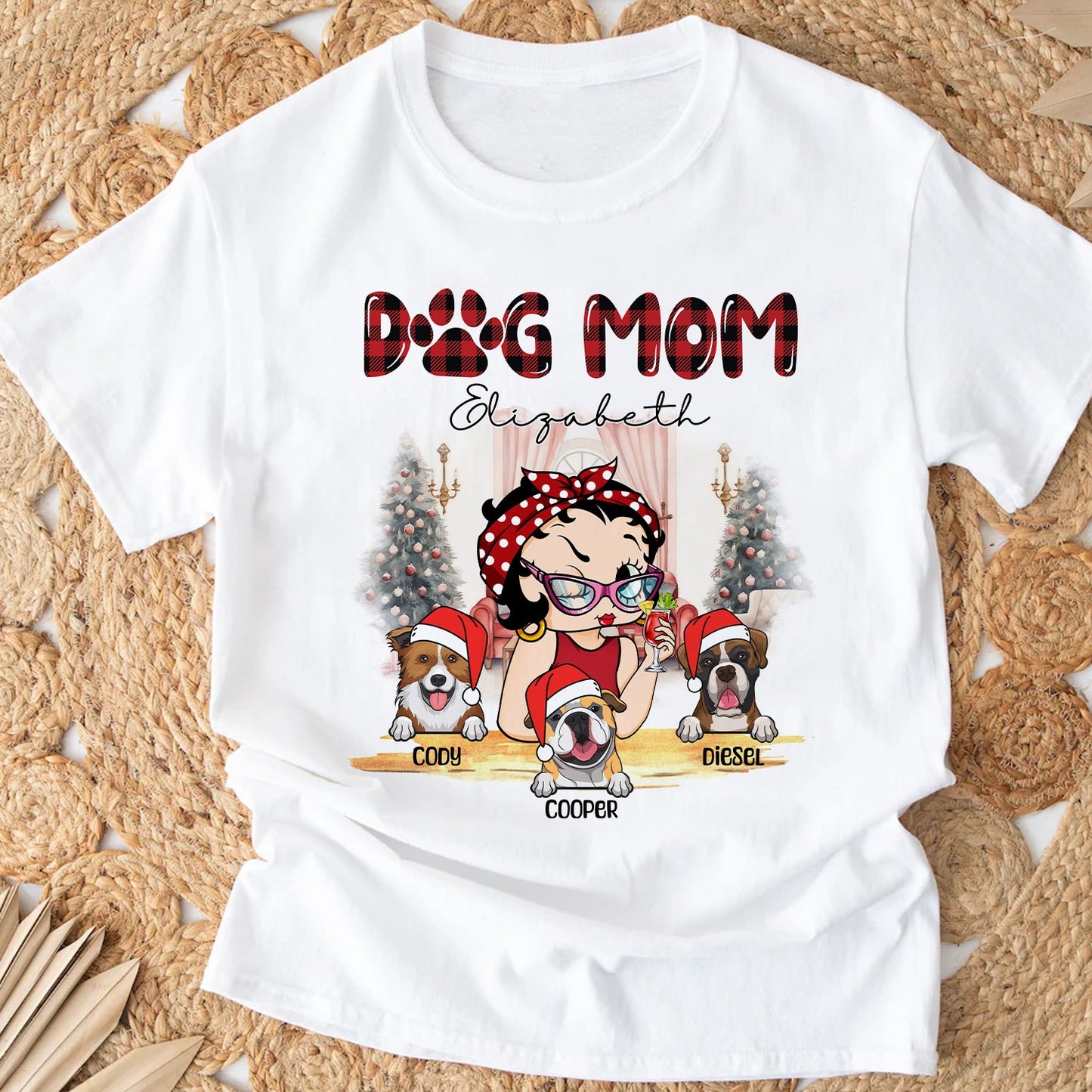 Personalized Dog Mom, Christmas Gift for Dog Mom Custom Girl Vintage with Dog T-Shirt