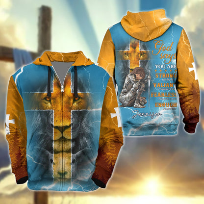 Personalized Faith Warrior God Says You Are Strong Valiant Fearless Enough 3D All Over Print T-Shirt And Hoodie