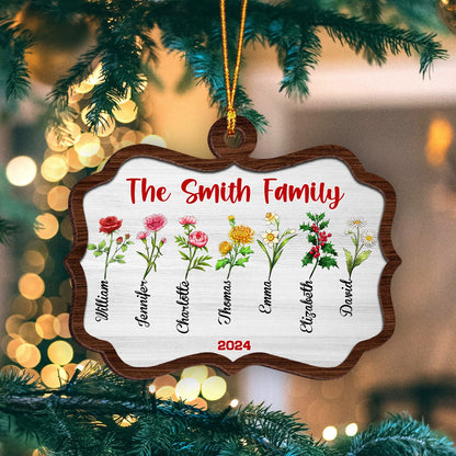 Personalized Family Birth Month Flower, Family Flower Christmas 2-Layer Wooden Ornament