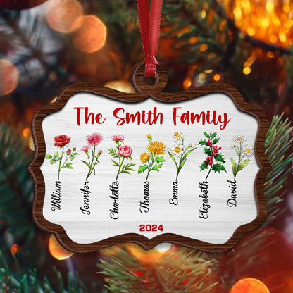 Personalized Family Birth Month Flower, Family Flower Christmas 2-Layer Wooden Ornament